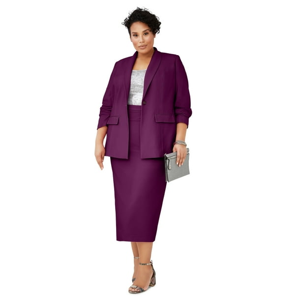 Jessica London Womens Plus Size Single-Breasted Skirt Suit Set